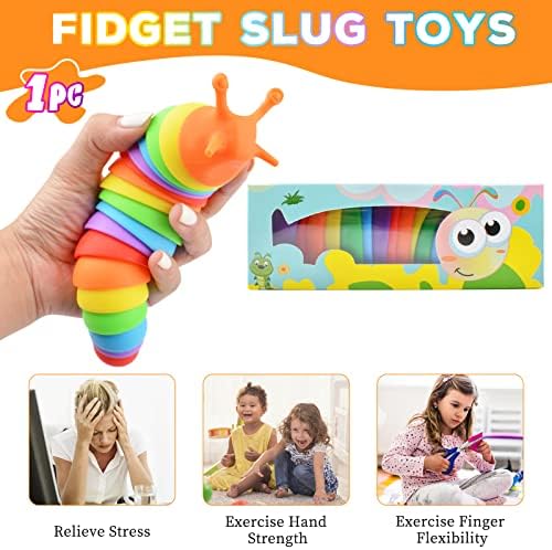 Close up view of rainbow colored sensory slug fidget