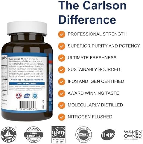 Carlson Labs Norwegian fish oil dietary supplement bottle displaying nutritional facts