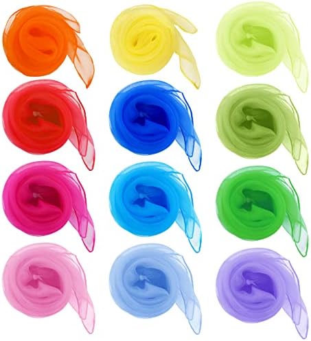 Vibrant rainbow colored juggling scarves spread out