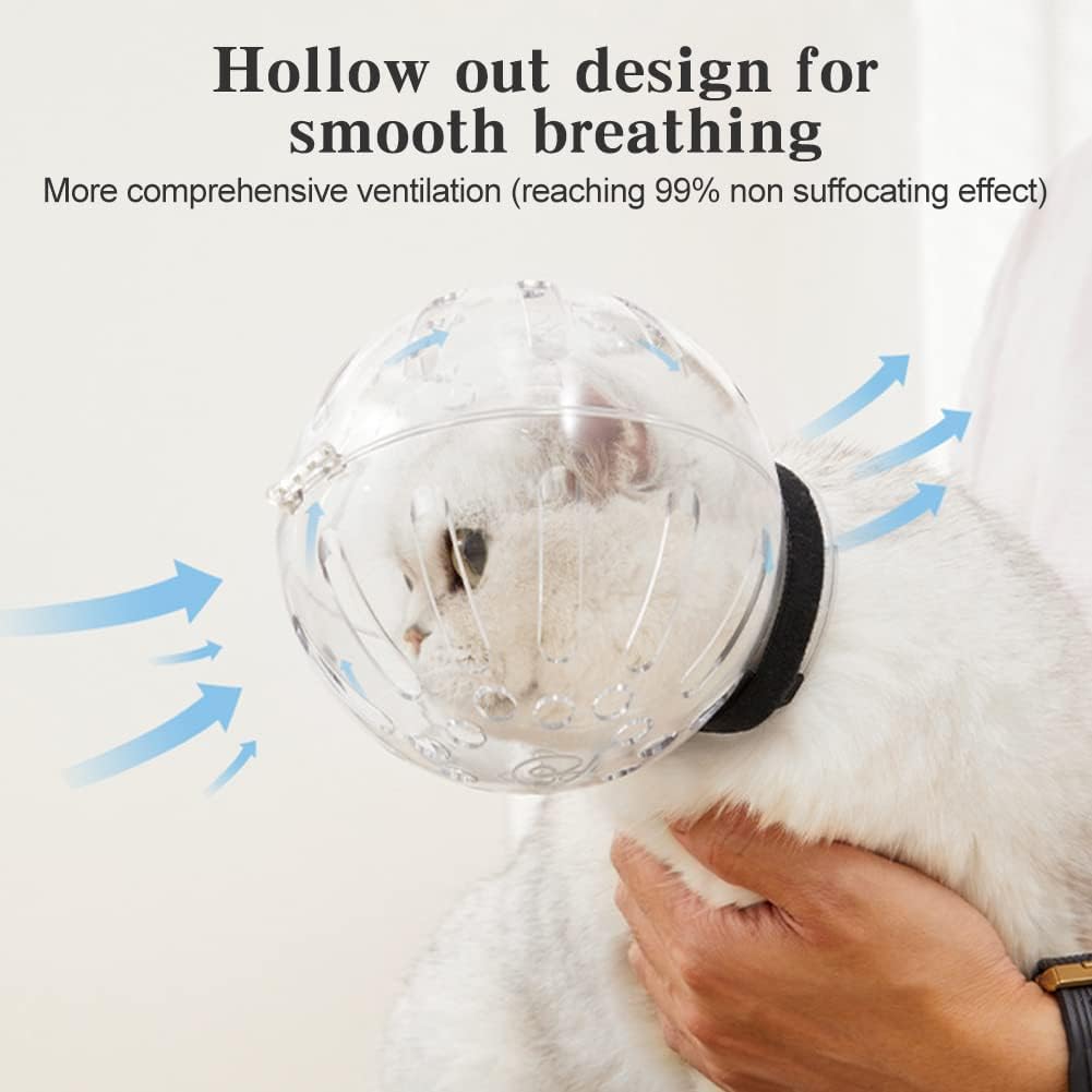 Cat wearing protective anti-bite face mask for vet visit