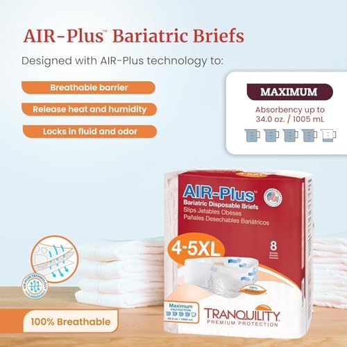 Tranquility bariatric adult diapers showcasing the stretchable side panels and high waist design