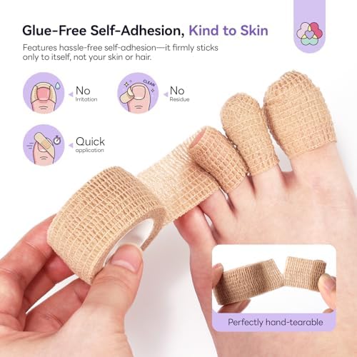 Glue-free cohesive medical wrap for sensitive skin foot care.