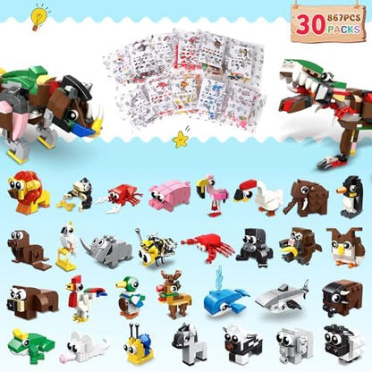 Children assembling HOGOKIDS party favors animal blocks for classroom gifts exchange