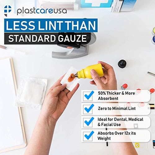 Two by two inch non sterile medical gauze squares spread out cleanly.