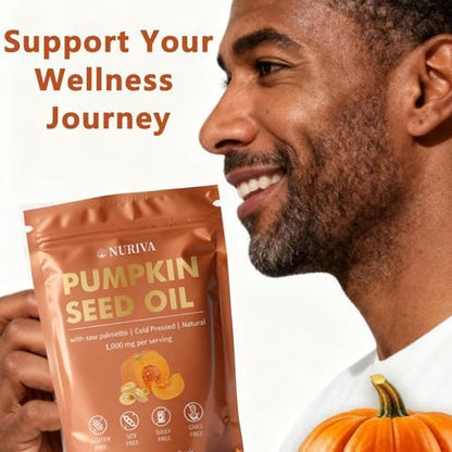 Side view of JRR Nuriva pumpkin seed oil bottle