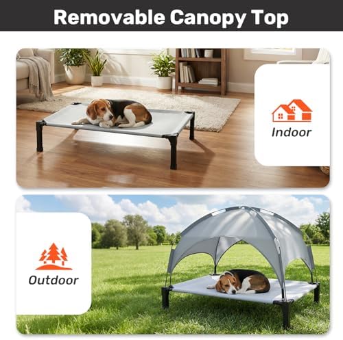 Heeyoo Elevated Dog Bed with Removable Canopy, Portable Dog Cot with Sun Protection Shade Tent, Raised Pet Cooling Cot Bed for Dogs, 42in - Image 5