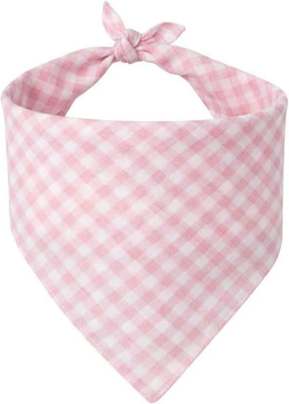 Aniarcanum pink plaid dog bandana front view on a large breed dog.