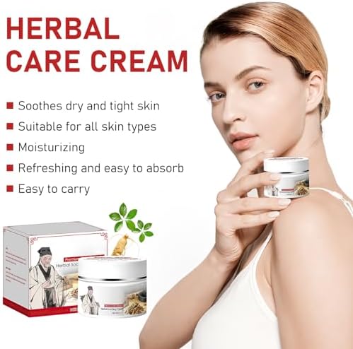 Natural herbal soothing cream containers highlighting the plant based ingredient formula