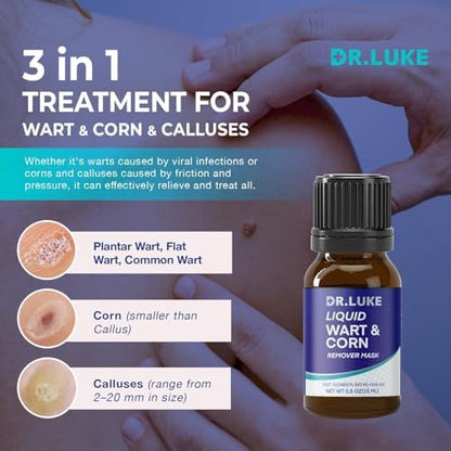 Side profile of Dr. Luke wart and corn remover box showing ingredients and warnings