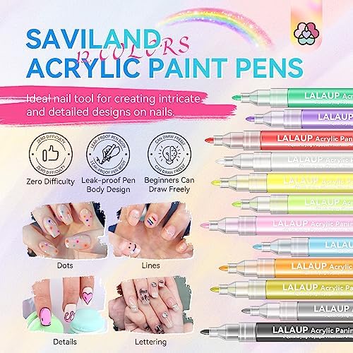 Saviland nail art markers showing 12 vibrant colors