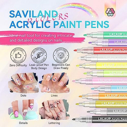 Saviland nail art markers showing 12 vibrant colors