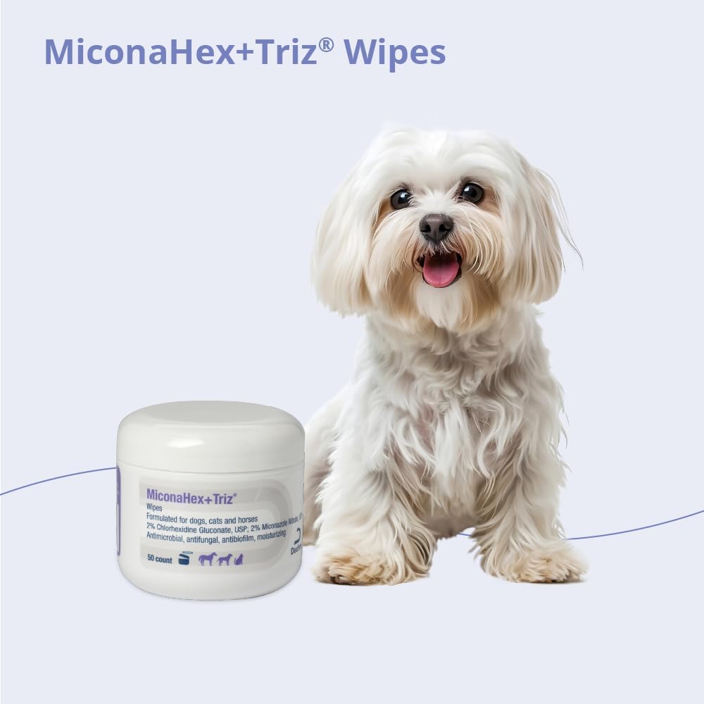 Authentic USA imported MiconaHex+Triz pet wipes canister showing product size details