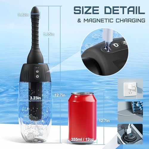 Automatic rotating douche nozzle with 3 speed spray modes for customizable internal cleaning.