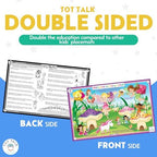 Tot Talk American history table mat with dry erase marker detailing political parties and terms.
