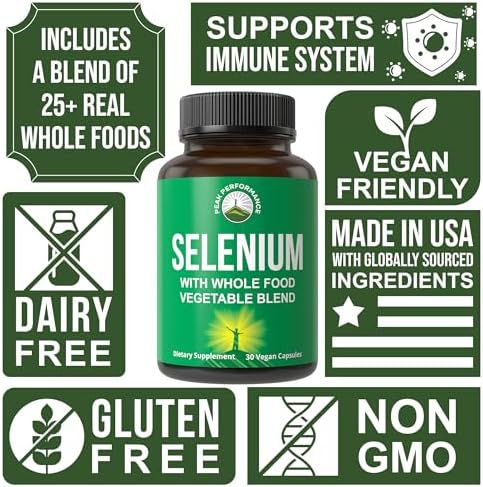 Peak Performance whole food selenium bottle with organic ingredients graphics