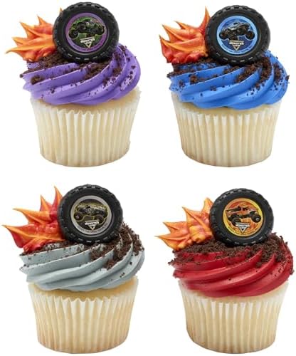 Close up of monster truck tire cupcake toppers