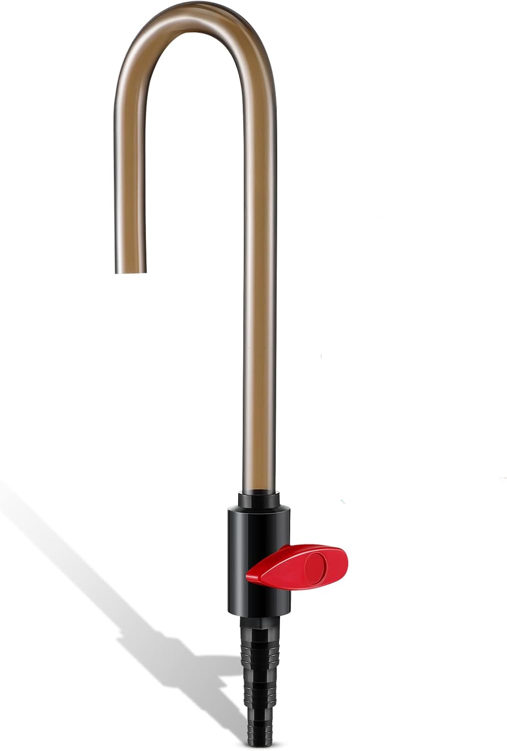 Dreyoo aquarium water changer hook front view highlighting the black J pipe and red flow control switch