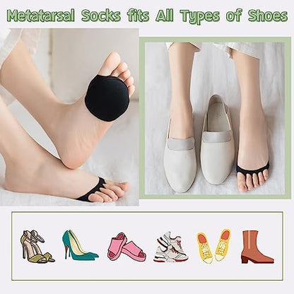 EACOZY reusable metatarsal pads being worn inside a flat shoe.