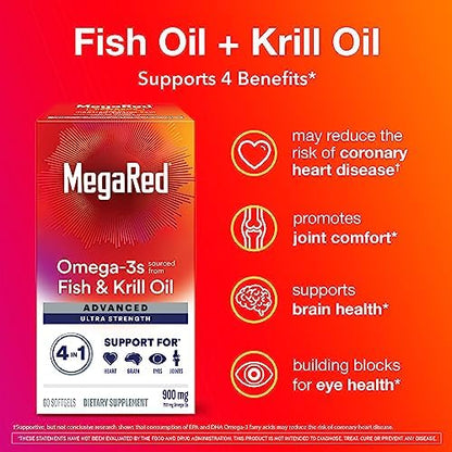 Schiff MegaRed fish and krill oil supplement sixty softgels nutritional facts label