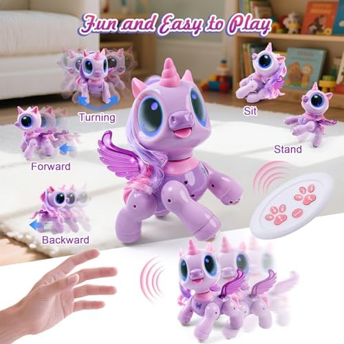 Side view of purple and pink Biranco remote control unicorn