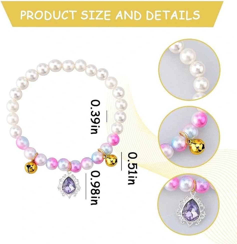 Side view of Ancnoz colorful pearl charm collar for puppy dress wear.