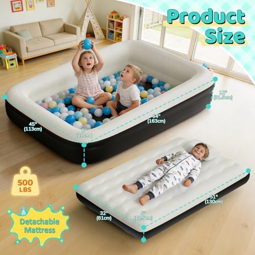 Deeteck kids blow up mattress with included electric pump attached for fast inflation.