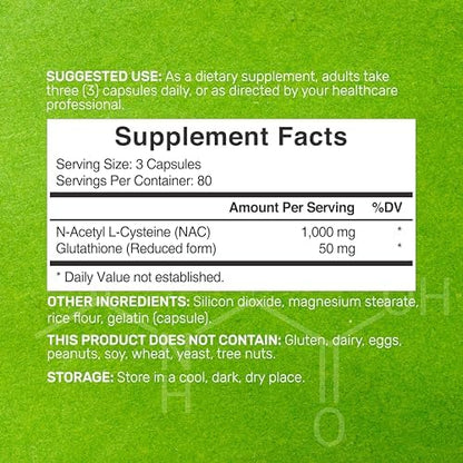Back label of Deal Supplement NAC showing nutritional facts