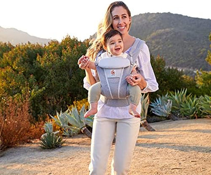 Ergobaby Omni Breeze baby carrier side profile showing adjustable slider mechanisms