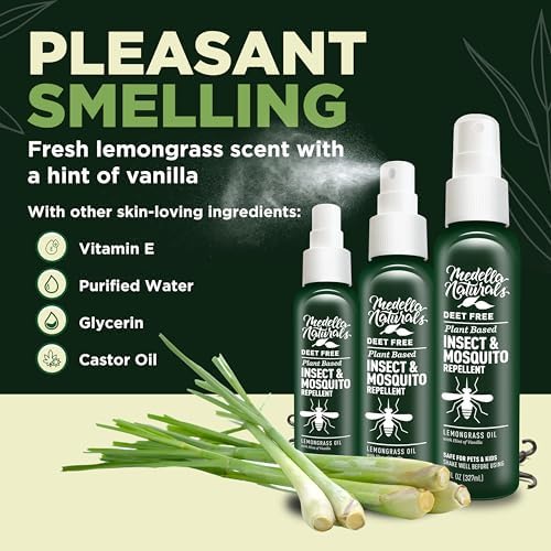 Lemongrass and vanilla scented natural insect spray showing side profile of travel pack bottle.