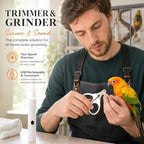 Quiet motor pet trimmer being adjusted for parakeets and lovebirds claw maintenance