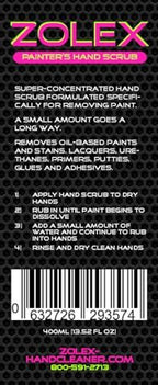 Zolex 400ml squeeze bottle paint and adhesive remover label detail