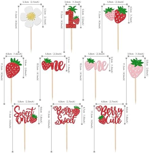 Close up of glitter strawberry cupcake picks on desserts