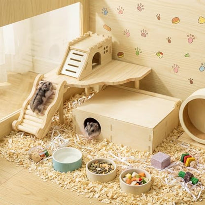 BreezeHug 4 Pcs Hamster Platform Hideout Wooden Tunnel Ladder Playhouse Hamster Game Climbing Toy with Platform Cage Accessories for Pets Dwarf Syrian Mice Degus Gerbils Squirrel(Castle) - Image 5