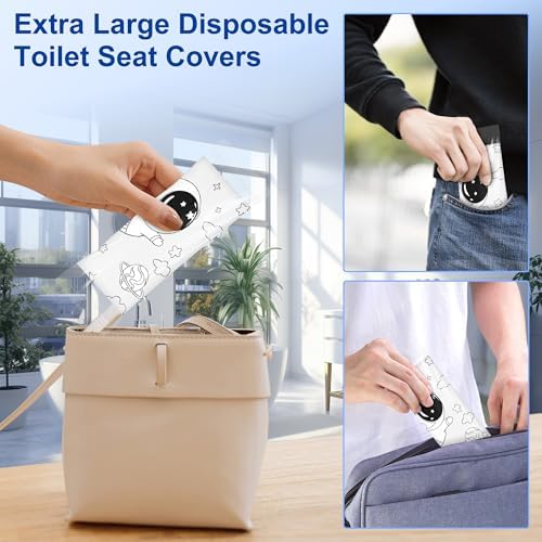 Individually wrapped travel hygiene seat mats being placed into a compact travel bag.