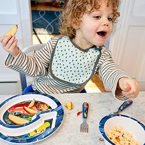 Top down view of Disney Pixar Cars 4-piece feeding set components