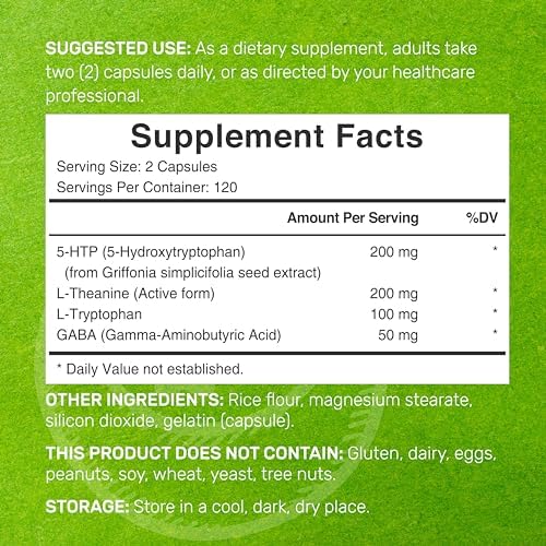High potency 5-HTP 4-in-1 formula capsules for stress and sleep support.