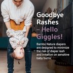 Bambo Nature sustainable baby care diaper opened up flat to exhibit the super-absorbent inner channel core layout.