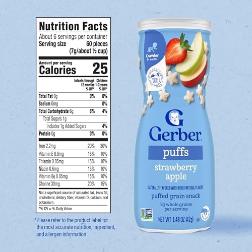 Gerber baby puffs nutritional facts label and ingredients