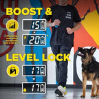 Dogtra remote training collar setup showing the safety level lock and boost button controls.
