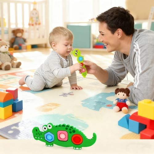 Winbar textured suction sensory toys adhered securely to a high chair tray for toddler playtime.