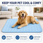 Pawlabs Cooling dog bed mat placed inside a travel crate for summer heat relief.