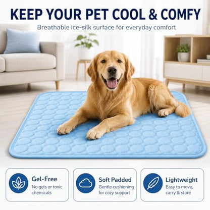 Pawlabs Cooling dog bed mat placed inside a travel crate for summer heat relief.