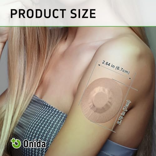 Onida waterproof continuous glucose monitor overpatches displayed on skin