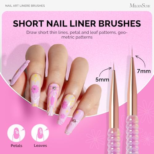 MelodySusie nail painting brushes showing size variations from 5mm to 20mm