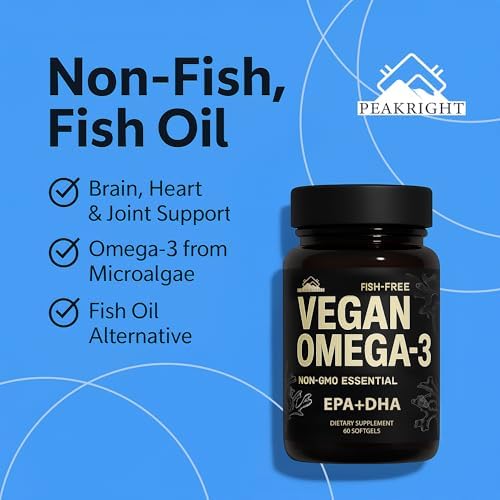 Witfy Nextrino Peakright Vegan Omega 3 softgels bottle back label with directions and ingredients