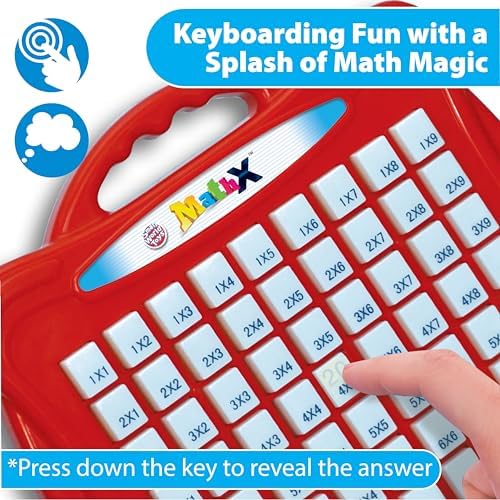 Side profile of the push button multiplication game board highlighting the integrated child friendly carrying handle.