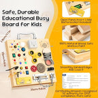 Close up view of the premium silver handle and natural hardwood finish of the toddler educational toy.