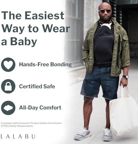 New father wearing Lalabu kangaroo pouch shirt with newborn