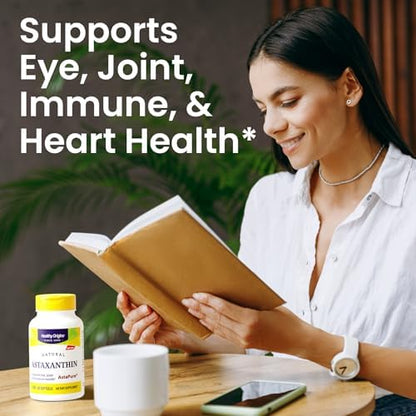 Healthy Origins Astaxanthin 150 softgels nutrition facts and supplement panel closeup showcasing natural microalgae ingredients