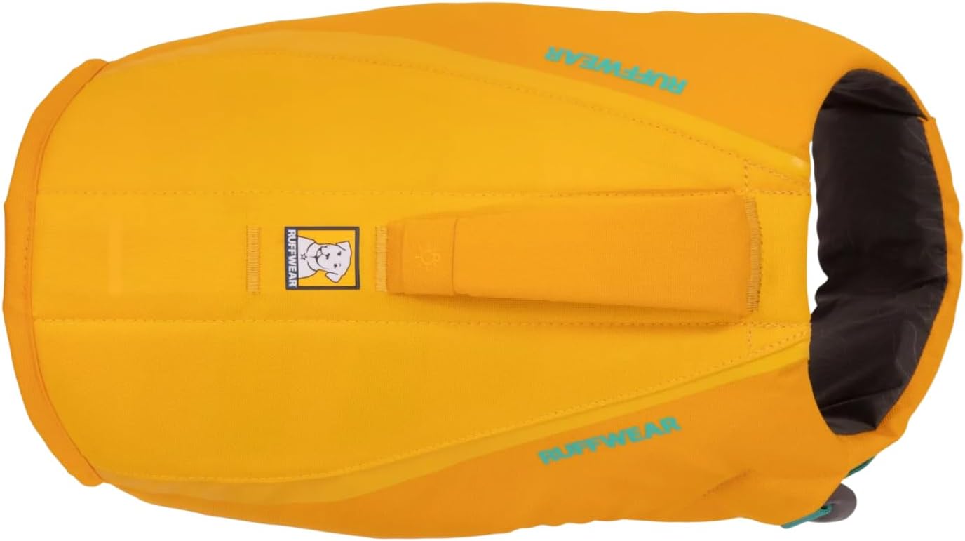 Close-up view of the low-profile reinforced lift handle on dog vest